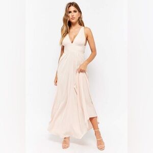 Forever 21 Flowy Criss Cross Low Back Gown Maxi Nude Pink Size Small